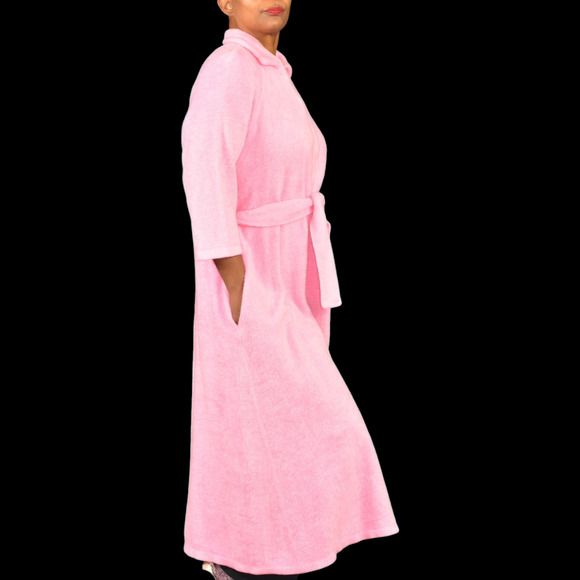 Vintage Sears Fleece Robe Pink Home Housecoat Pile Furry Long Loungewear Small - Picture 6 of 16